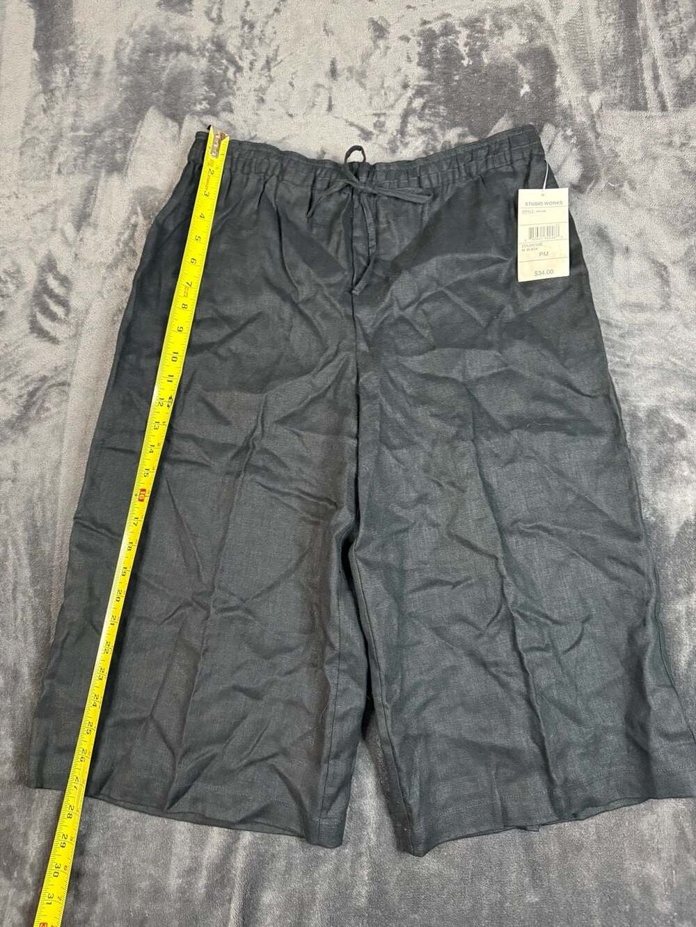 Studio Works Linen Drawstring Pants Size PM Black#105